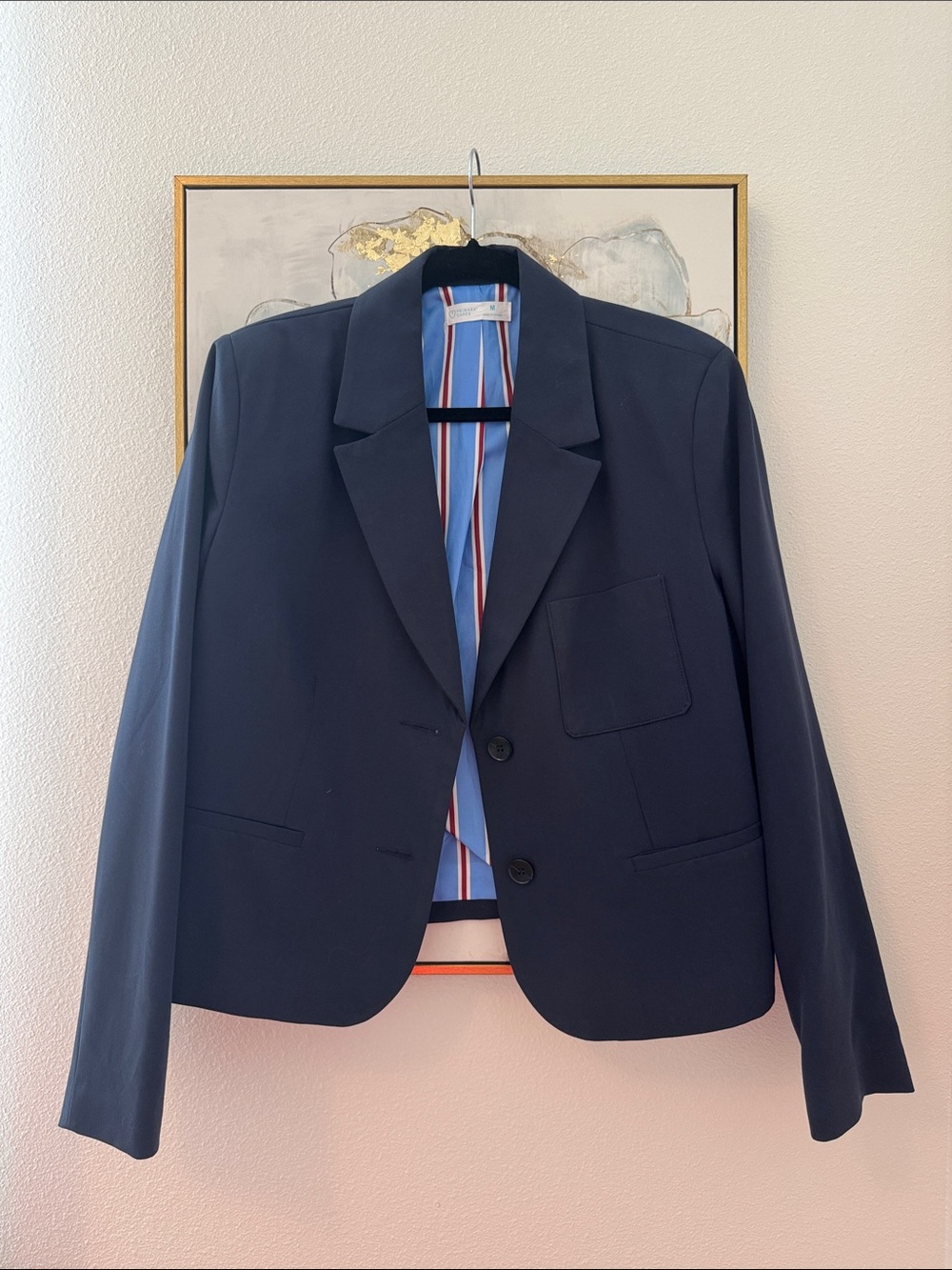 6/14 Primark Navy Jacket with Blue and Burgundy Stripe Lining